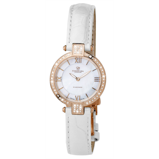 135-2RWW Christina Design London Rosa forgyldt dameur med hvid læderrem